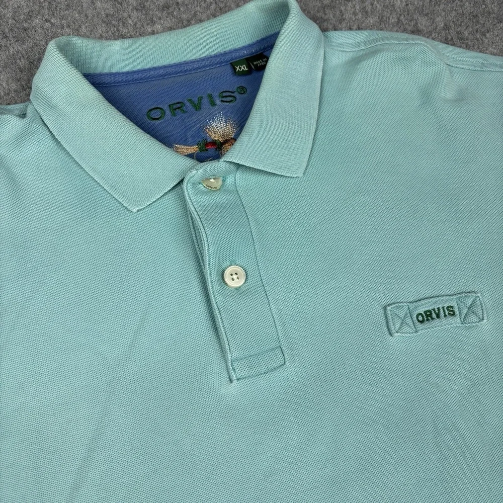 Orvis Polo Shirt Men's XXL Aqua Blue Fly Fishing Short Sleeve Cotton Tee Casuals